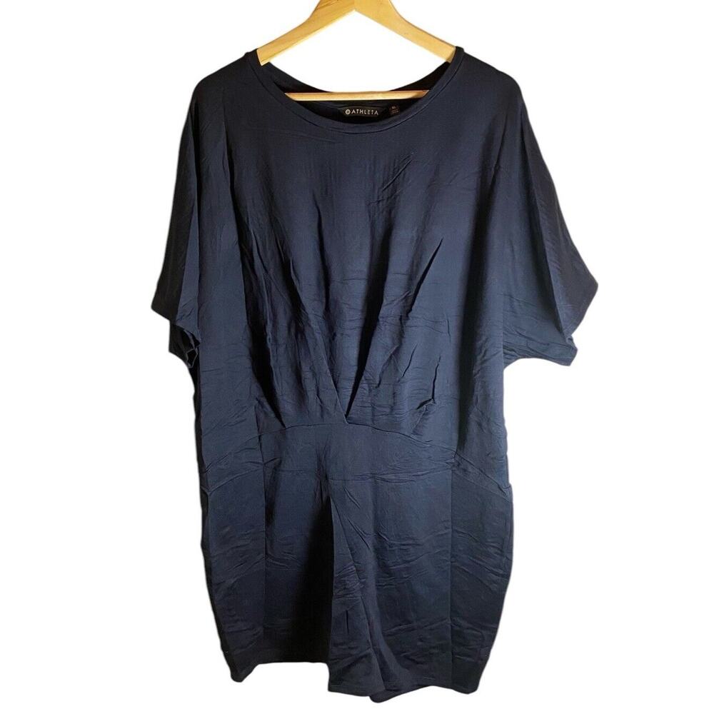 Athleta Womens Black Pronto Pleated Stretch Dolman Sleeve Dress Size XL